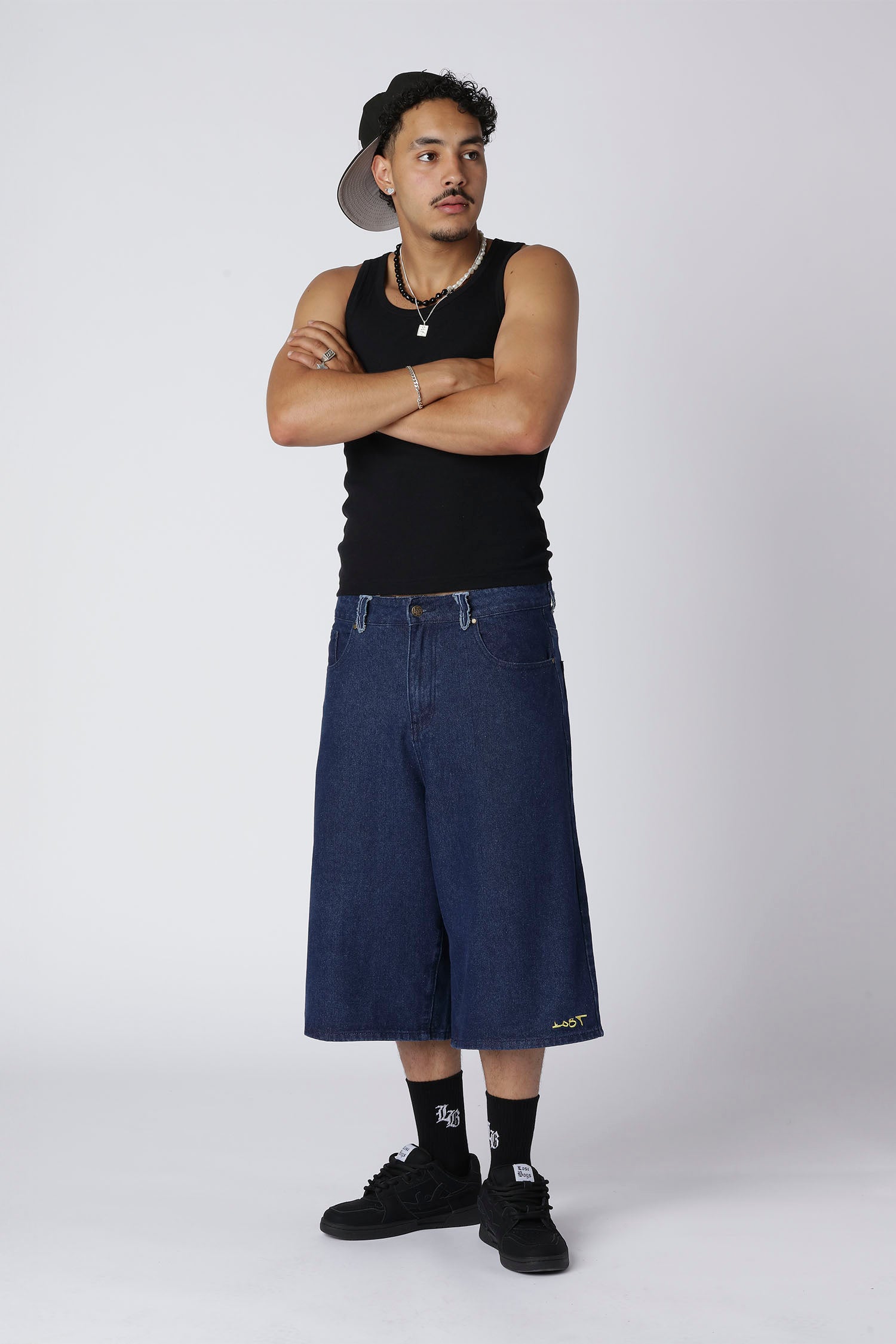 LOST BOYS EMBROIDERY JORTS Jorts Indigo Blue