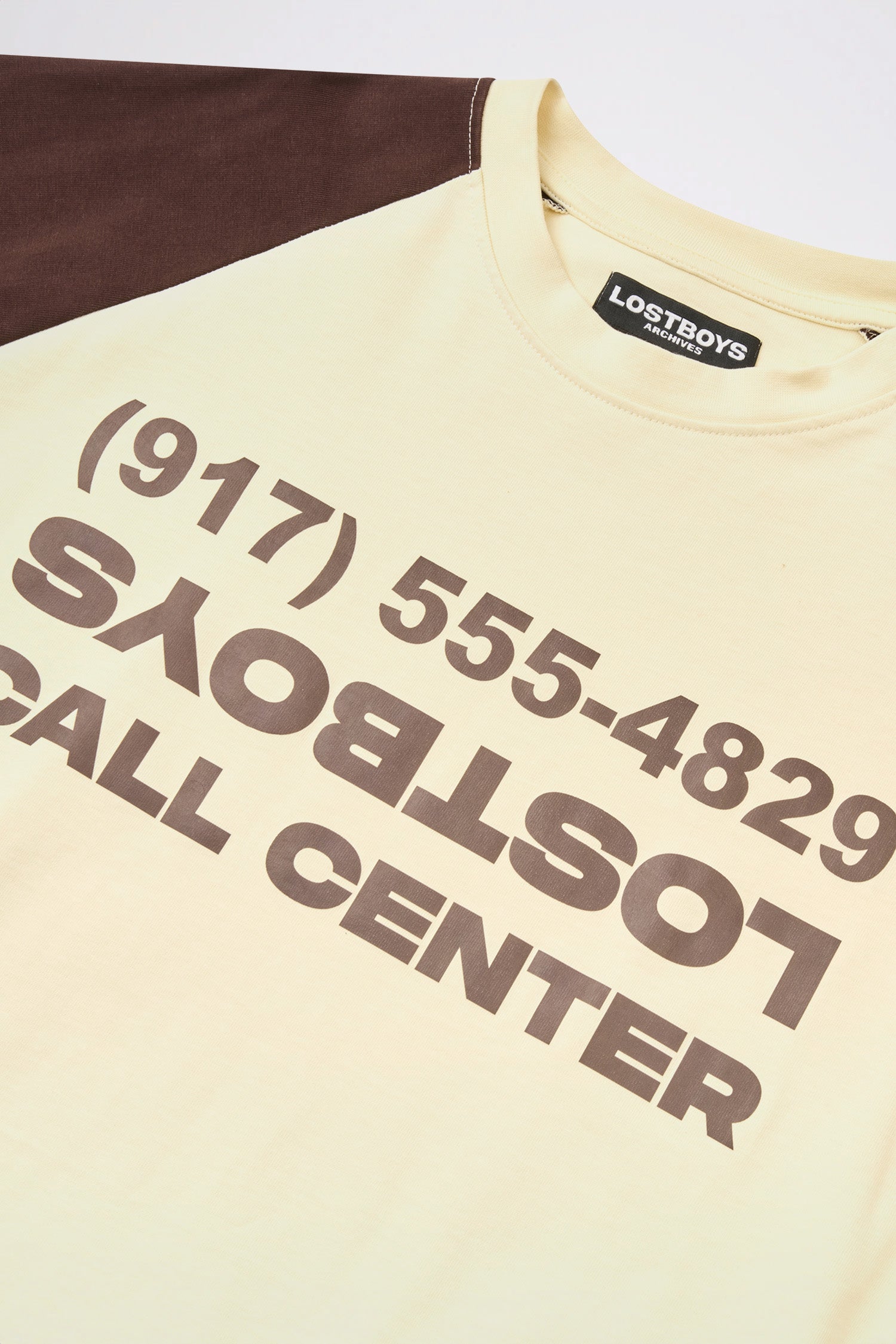 LOST BOYS CALL CENTER RAGLAN LS Long Sleeve T-shirt Cream/Brown