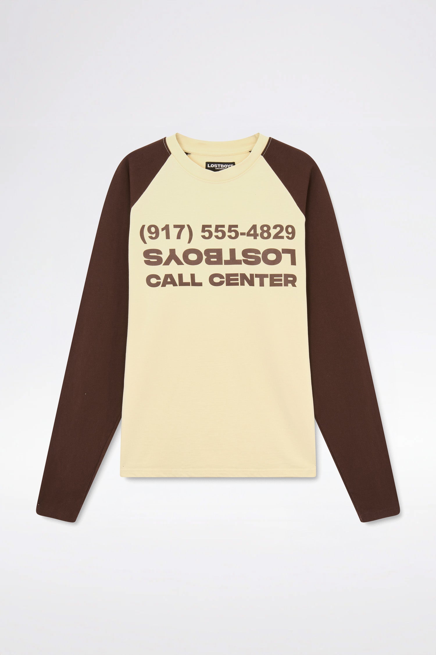 LOST BOYS CALL CENTER RAGLAN LS Long Sleeve T-shirt Cream/Brown