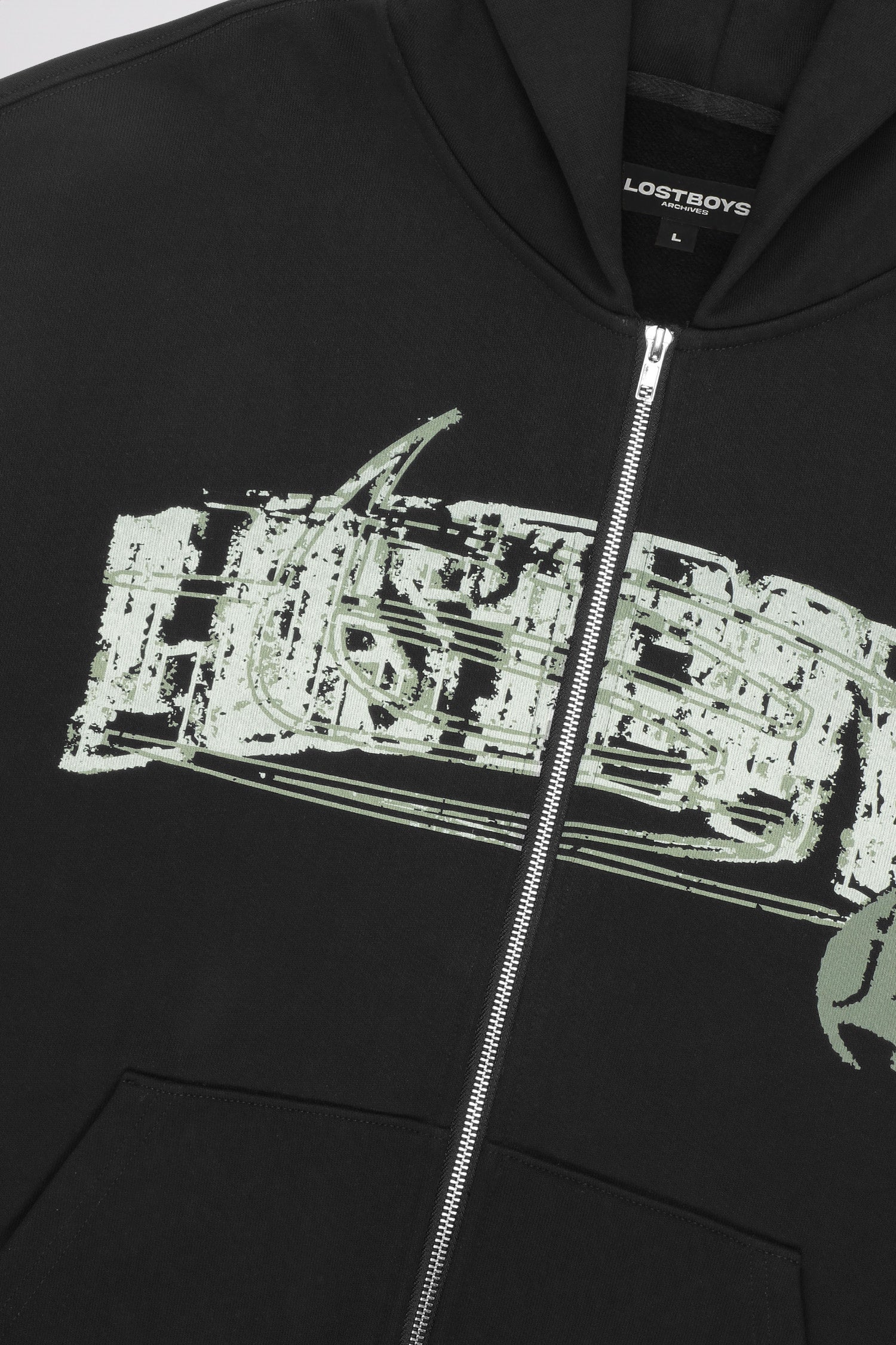 LOST BOYS DISTRORTED ZIP HOODIE Sweat Black
