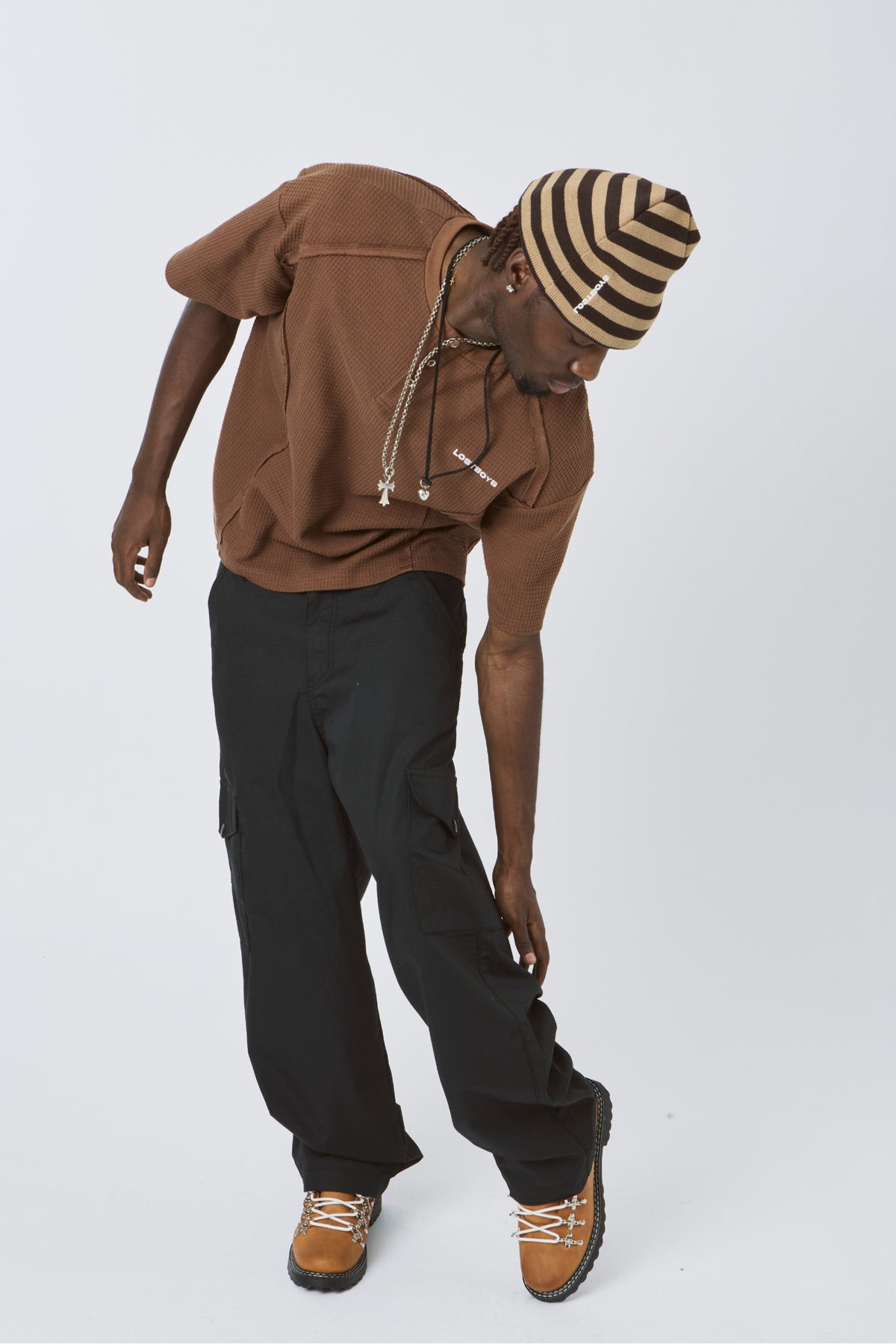 LOST BOYS HENLEY WAFFLE TEE T-Shirt Brown