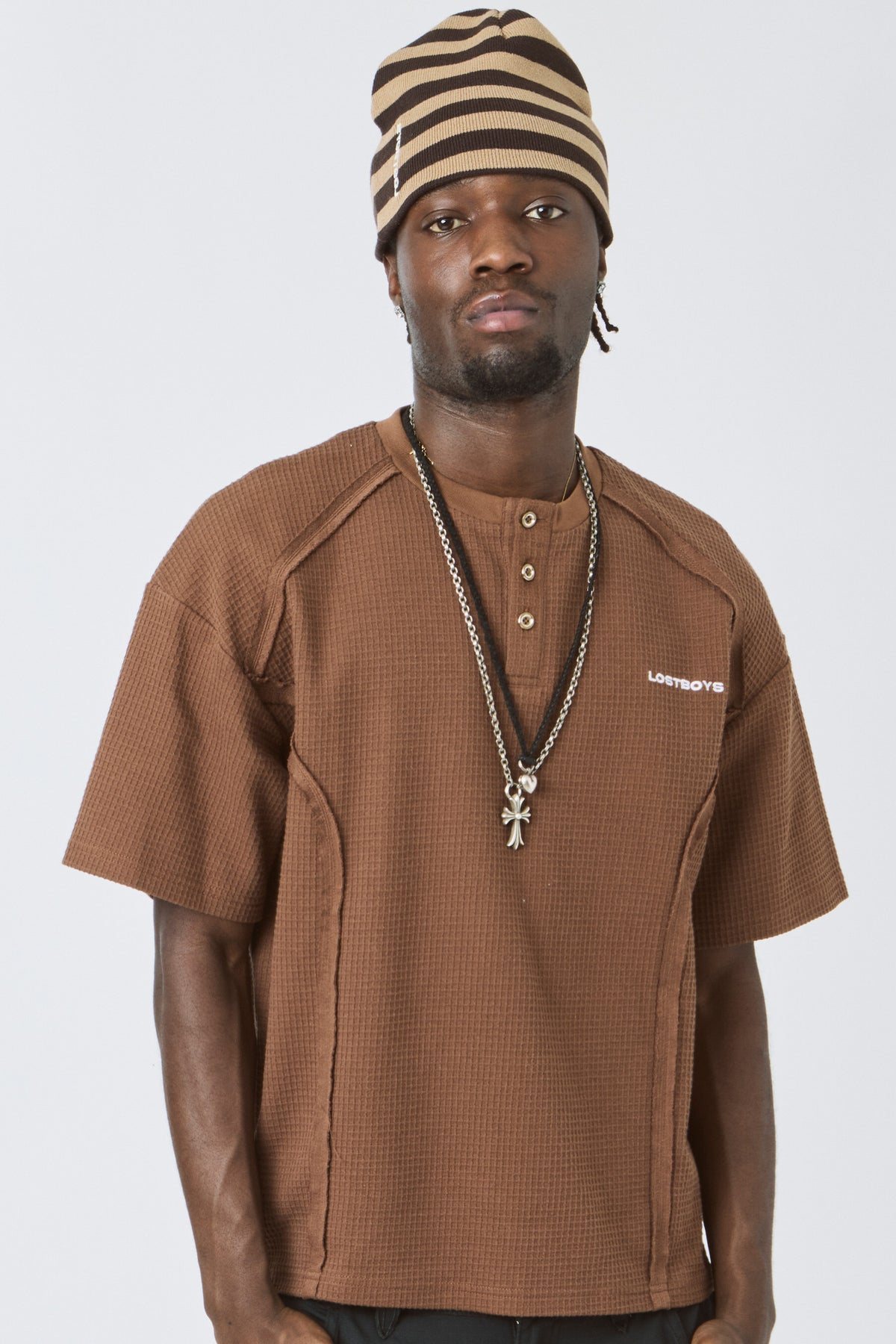 LOST BOYS HENLEY WAFFLE TEE T-Shirt Brown
