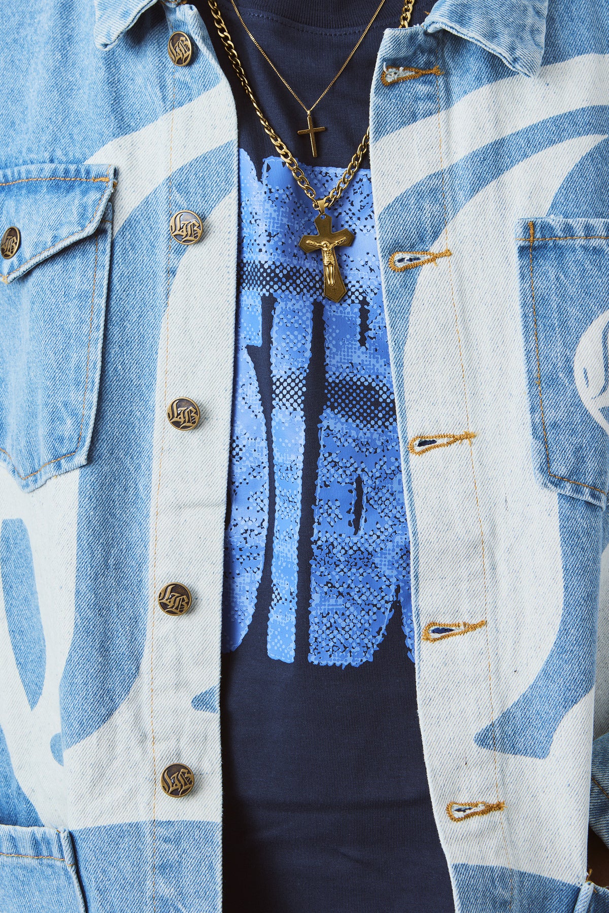 LOST BOYS LOGO DENIM JACKET Jacket Light Blue