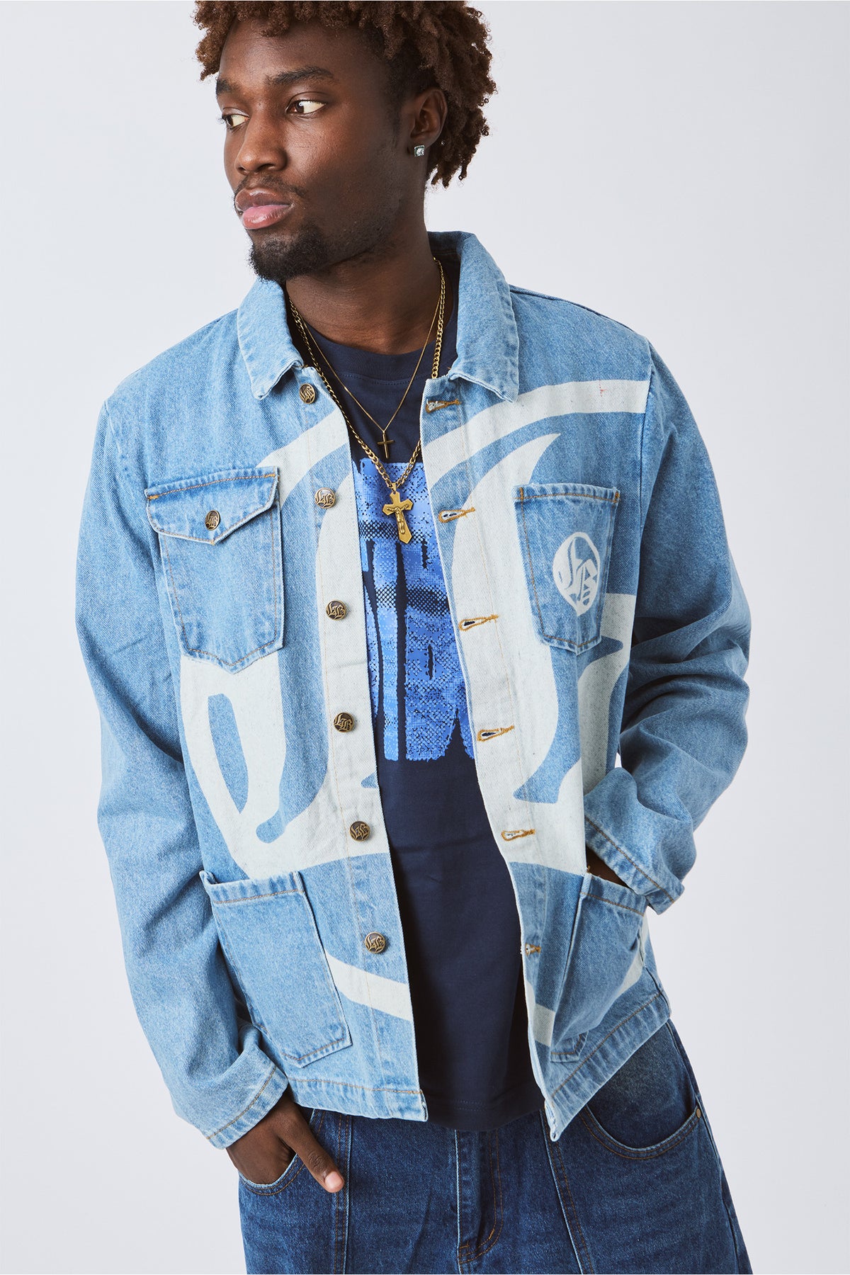 LOST BOYS LOGO DENIM JACKET Jacket Light Blue