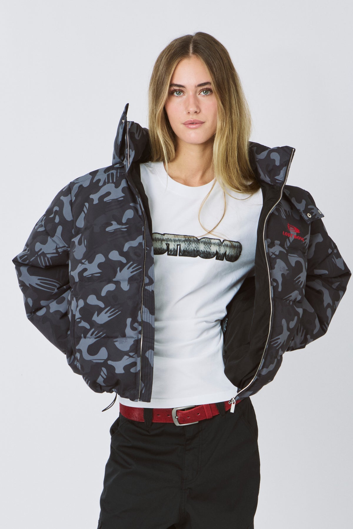 LOST BOYS PUFFER JACKET Jacket Black Logo Camouflage