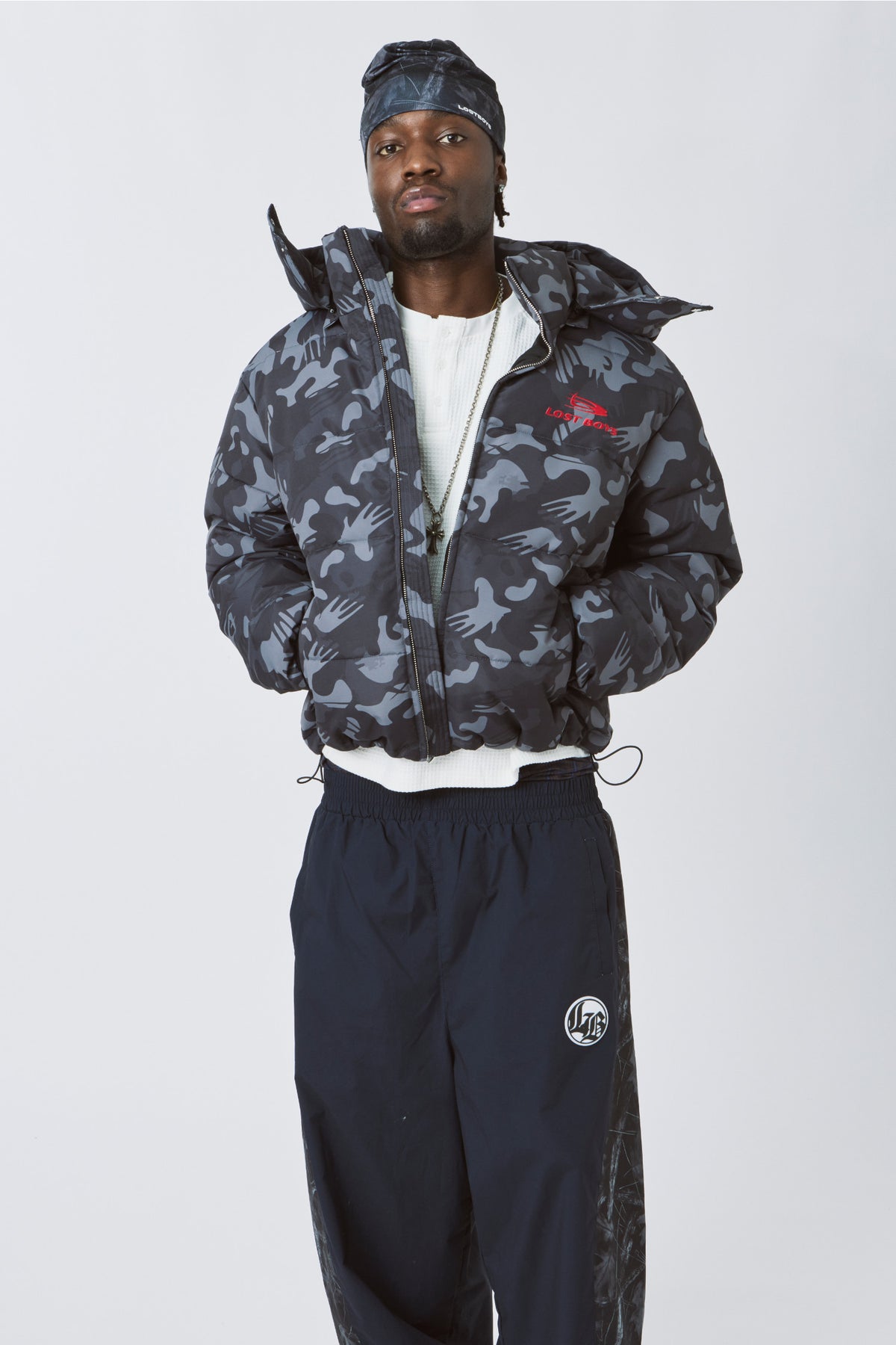 LOST BOYS PUFFER JACKET Jacket Black Logo Camouflage