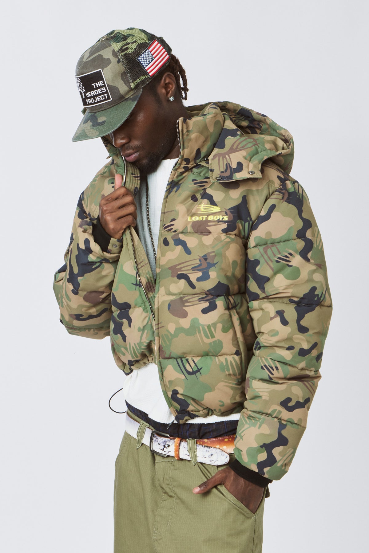 LOST BOYS PUFFER JACKET Jacket Green Logo Camouflage