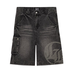 LOGO WASHED JORTS - BLACK